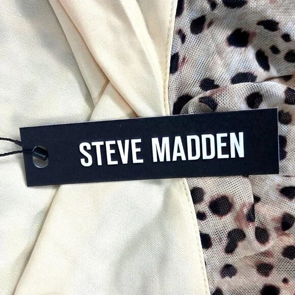 Steve Madden Ada Dress Desert Sand Asymmetrical Leopard Print Tiered Lg NWT - Picture 9 of 9